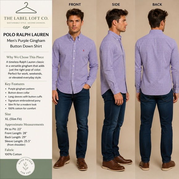 Ralph Lauren Other - Polo Ralph Lauren Mens XL Slim Fit Purple Gingham Cotton Sport Shirt Red Pony